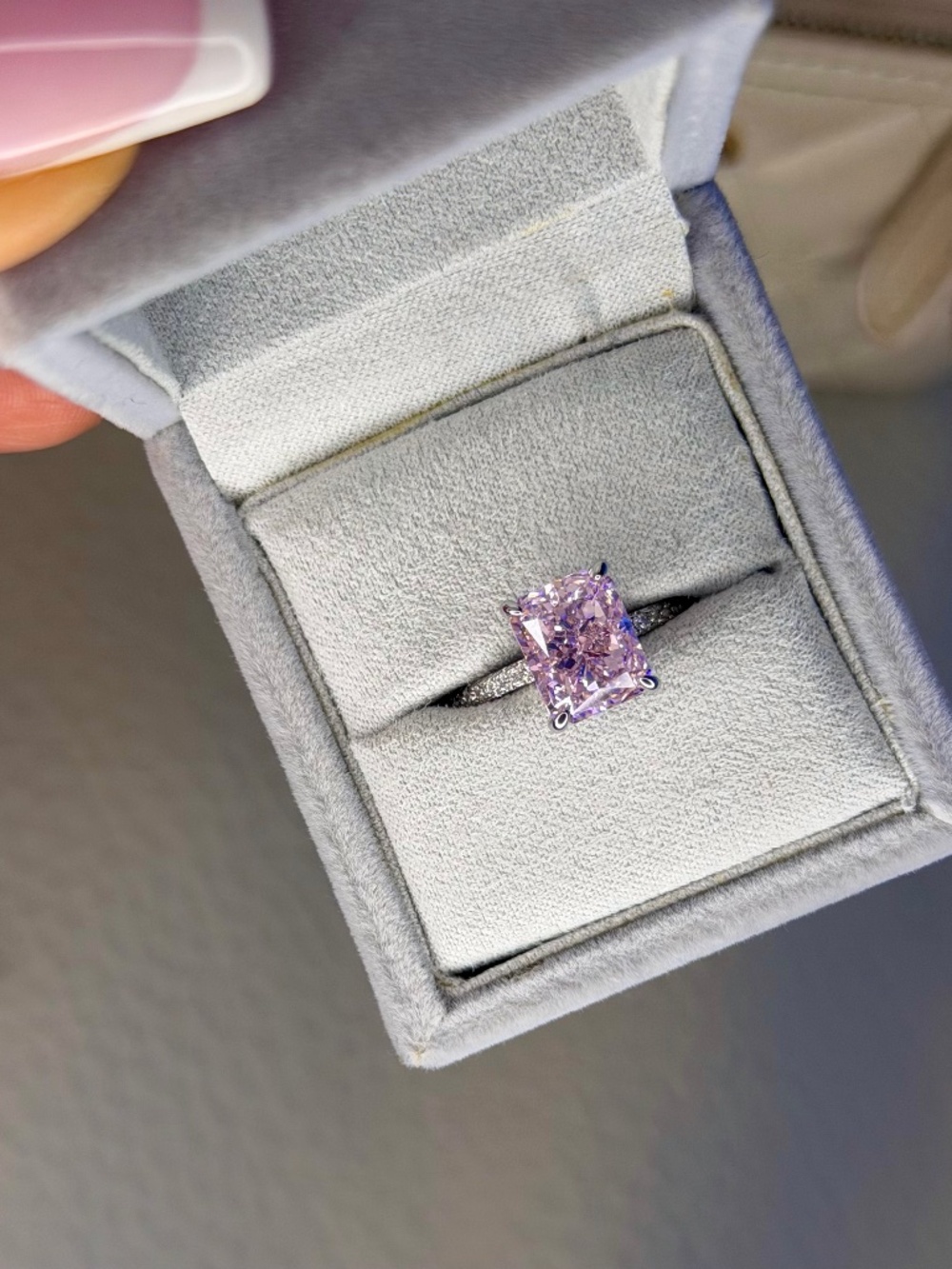 VVS1 3 Carat Fancy Pink Pave Radiant Shape 6 US